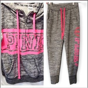 Hot pink logo and marble gray sweatsuit